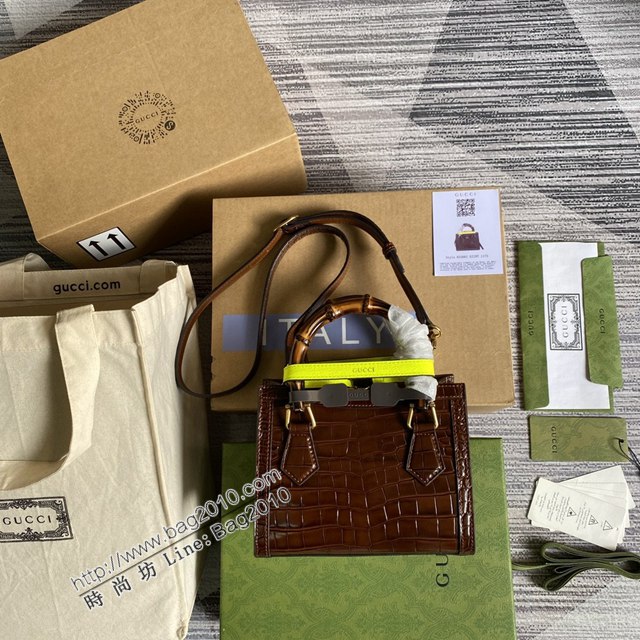 Gucci新款包包 古馳鱷魚紋牛皮竹節包 竹節提手雙G配件 Gucci迷你托特包 655661  ydg3296